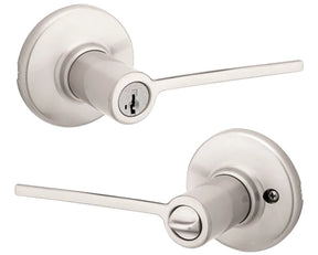 Kwikset 405LRL 15 SMT Entry Knob, Lever Handle, Satin Nickel, Zinc, Re-Key Technology: SmartKey, 3 Grade, ADA Compliant