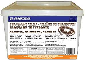 S-Line 45881-11-20-SP Transport Chain, 3/8 in W, 20 ft L, Carbon Steel, 6600 lb, Clevis Hook End Fitting