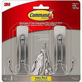 Command 17036BN-2ES Large Decorative Hook, 4 lb, 2-Hook, Metal/Plastic, Brushed Nickel