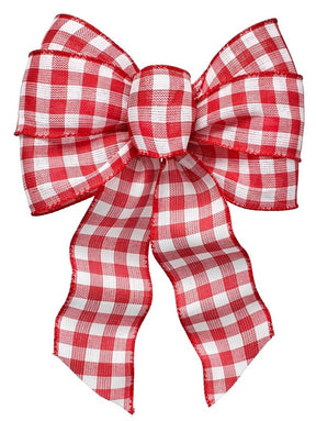 Holiday Trims 6113 Plaid Gingham Wired Bow, Red/White, 8.5 in x 14 in, Pack of 12