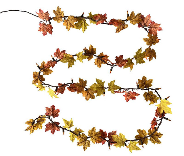 Santas Forest 19903 Maple Leaf Garland, 9 ft, Silk & Plastic, Orange, UL Adapter, Mini Bulb, Clear Light, Indoor, Pack of 12
