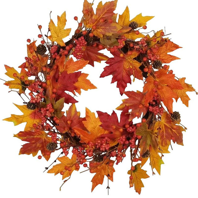 Santas Forest 37903 Decorated Harvest Wreath, 24 in, Orange/Red/Yellow, Pack of 4