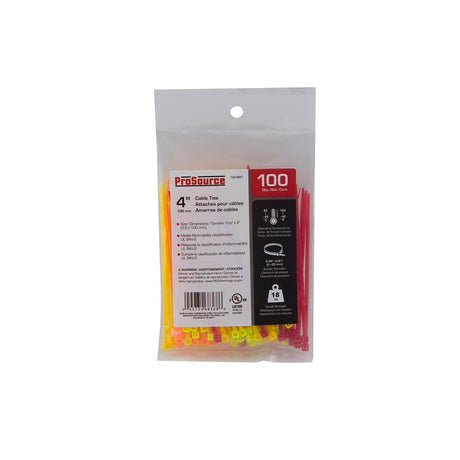 ProSource CT0938-A Cable Tie, 4 inches, 18lb Tensile Strength, Self-Locking Locking, Nylon, Fluorescent Green/Orange/Red/Yellow