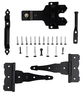 National Hardware Deluxe N109-308 Latch Decorative T-Hinge Gate Kit, Heavy-Duty, Steel, Black, Powder-Coated, 24-Piece