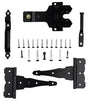 National Hardware Deluxe N109-308 Latch Decorative T-Hinge Gate Kit, Heavy-Duty, Steel, Black, Powder-Coated, 24-Piece
