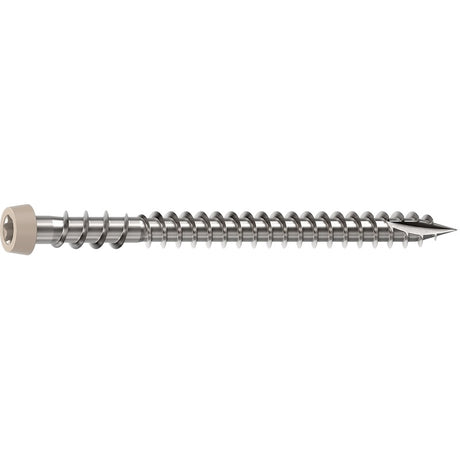 Camo 0367158SS Deck Screw, #10 Thread, 2-1/2 in L, Reverse Upper Thread, Trim Head, Star Drive, Type-17 Point, Sand