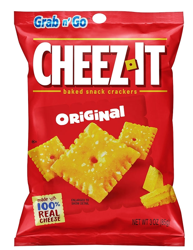 Cheez-It CHEEZIT36 Baked Snack Crackers, Cheese, 3 oz, Bag, Pack of 6