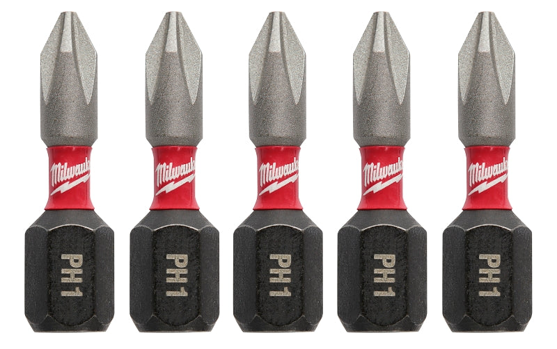 Milwaukee 48-32-4661 Insert Bit, #1 Drive, Phillips Drive, 1/4 in Shank, Hex Shank, 1 in L, Steel, 5/PK