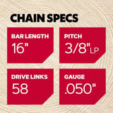 Oregon AdvanceCut S58 16 in. Chainsaw Chain 58 links