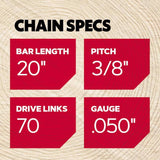 Oregon AdvanceCut 27850 20 in. Bar and Chain Combo 70 links