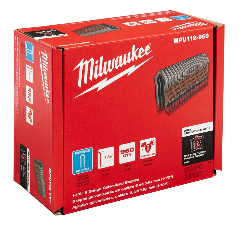 Milwaukee MPU112-960 Staples, 3/4 in W Crown, 9 ga Gauge, Steel