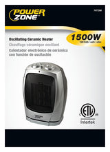 PowerZone PTC-903B Ceramic OSC Heater, 12.5 A, 120 V, 750 to 1500 W, 2-Heat Setting, Gray