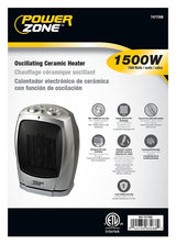 PowerZone PTC-903B Ceramic OSC Heater, 12.5 A, 120 V, 750 to 1500 W, 2-Heat Setting, Gray