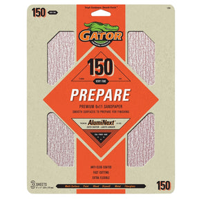 Gator 7264 Sanding Sheet, 9 in W, 11 in L, 150 Grit, Medium, Aluminum Oxide Abrasive, Latex Backing