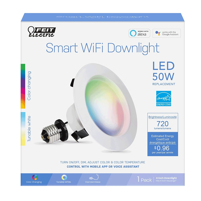 Feit Electric LEDR4/RGBW/AG Retrofit LED Downlight, 8 W, 120 V, LED Lamp, Aluminum, White