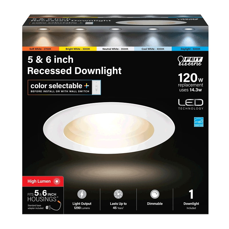 Feit Electric LEDR56HO/6WYCA Recessed LED Downlight, 14.3 W, 120 V, LED Lamp