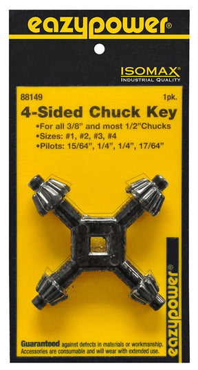 Eazypower 88149 4-Way Chuck Key, #1, #2, #3, #4 Chuck Key, 1/4, 15/64, 17/64 in Pilot, Pack of 6