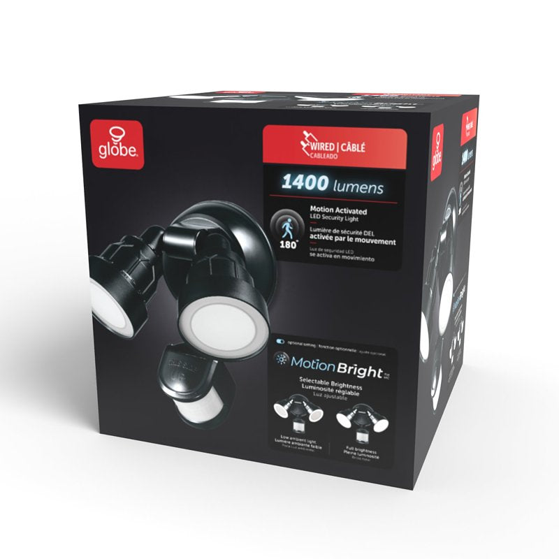 globe 17000202 Security Flood Light, 120 V, 15 W, 1 -Lamp, LED Lamp, Bright White, 1400 Lumens, 4000 K Color Temp