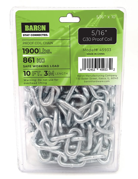 Baron 45933 Proof Coil Chain, 5/16 in, Zinc