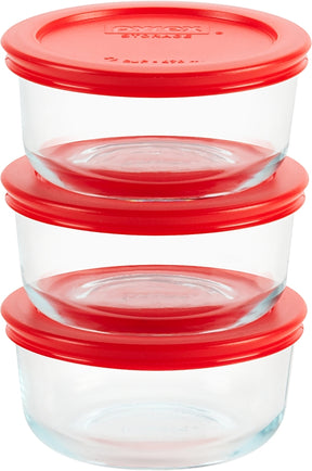 Pyrex 1085657 6-Piece Food Container Set, Glass/Plastic, Pack of 4