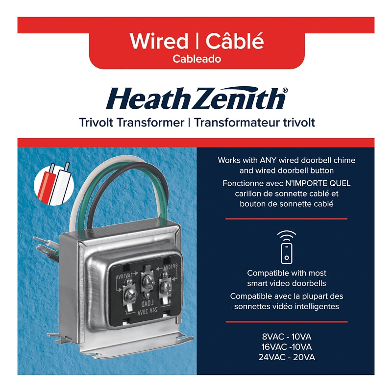 Heath Zenith 18000070 Clamp-On Door Chime Transformer, 10/20 VA, 8/16/24 VAC Secondary