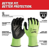Milwaukee 48-73-8932 High-Visibility Cut Level 3 Gloves, Unisex, L, Elasticated Knit Cuff, Nitrile Coating, Polyurethane