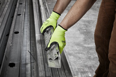 Milwaukee 48-73-8932 High-Visibility Cut Level 3 Gloves, Unisex, L, Elasticated Knit Cuff, Nitrile Coating, Polyurethane