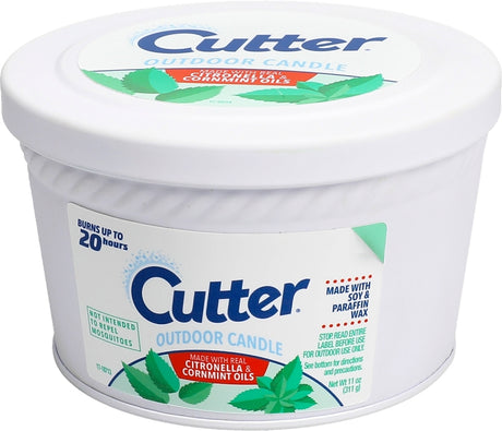 Cutter HG-97190 Outdoor Candle, Opaque White, Citronella, Mint, 20 hr Burn Time, 11 oz Bucket