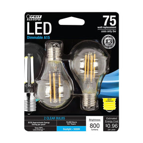Feit Electric BPA1575N/850/FIL/2 Filament LED Bulb, General-Purpose, A15 Lamp, 75 W Equivalent, E17 Lamp Base, Dimmable