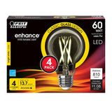 Feit Electric A1960CL930CA/FIL/4 Filament LED Bulb, 810 Lumens, 9 W, A19 Lamp, 60 W Equivalent, E26 Lamp Base, 4/PK