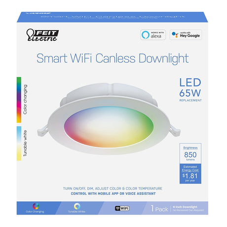Feit Electric LEDR6XT/RGBW/CA/AG Recessed Downlight, 15 W, 120 V, LED Lamp, Aluminum, White
