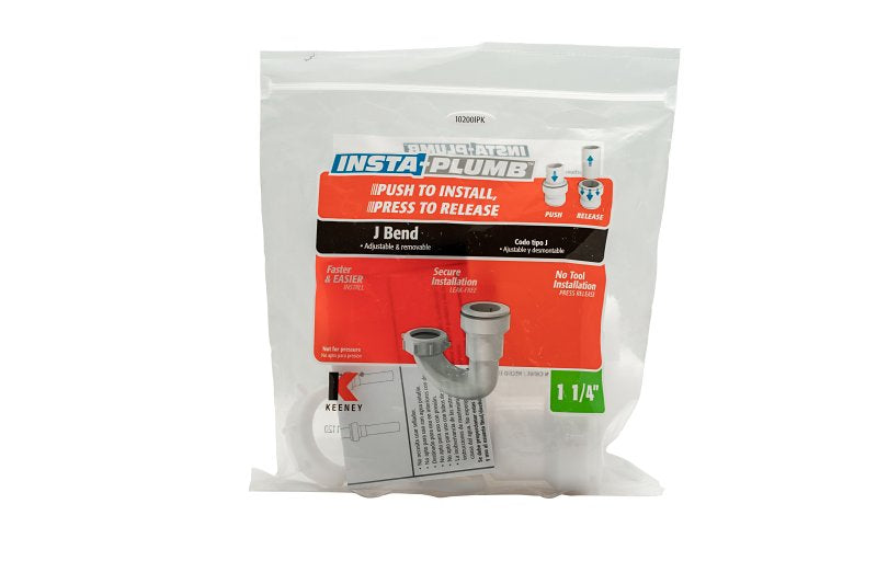 Insta-Plumb 10200IPK J-Bend, 1-1/4 in, Push-To-Connect, Plastic, White