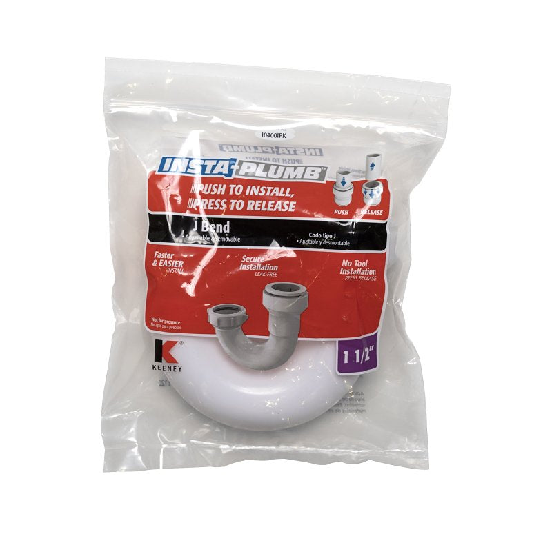 Insta-Plumb 10400IPK J-Bend, 1-1/2 in, Push-To-Connect, Plastic, White