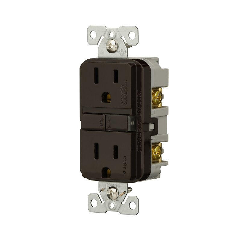 Eaton GF15B Self-Test GFCI Receptacle, 125 V, 15 A, NEMA: NEMA 5-15R, Back, Side Wiring, Brown