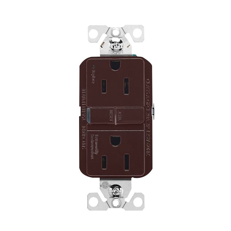 Eaton GF15B Self-Test GFCI Receptacle, 125 V, 15 A, NEMA: NEMA 5-15R, Back, Side Wiring, Brown