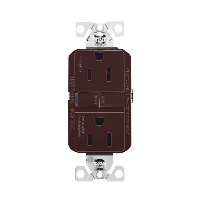 Eaton GF15B Self-Test GFCI Receptacle, 125 V, 15 A, NEMA: NEMA 5-15R, Back, Side Wiring, Brown