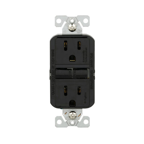 Eaton GF15BK-WP GFCI Receptacle, 125 V, 15 A, NEMA: NEMA 5-15R, Back, Side Wiring, Black