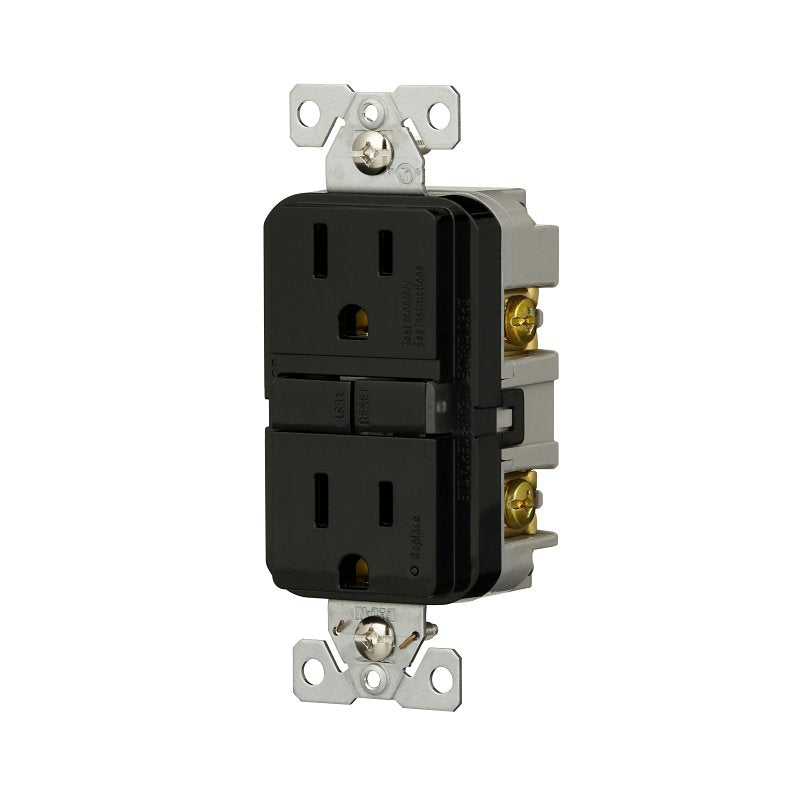 Eaton GF15BK-WP GFCI Receptacle, 125 V, 15 A, NEMA: NEMA 5-15R, Back, Side Wiring, Black