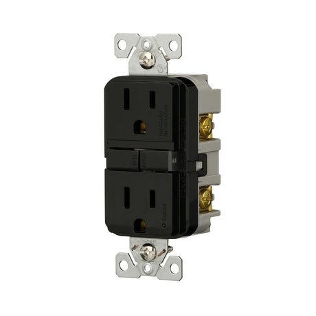 Eaton GF15BK-WP GFCI Receptacle, 125 V, 15 A, NEMA: NEMA 5-15R, Back, Side Wiring, Black