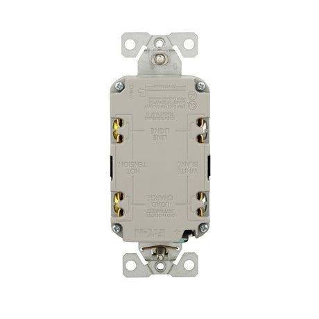 Eaton GF15BK-WP GFCI Receptacle, 125 V, 15 A, NEMA: NEMA 5-15R, Back, Side Wiring, Black
