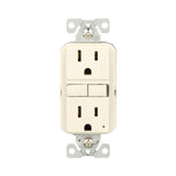 Eaton GF15LA Self-Test GFCI Receptacle, 125 V, 15 A, NEMA: NEMA 5-15R, Back, Side Wiring, Light Almond