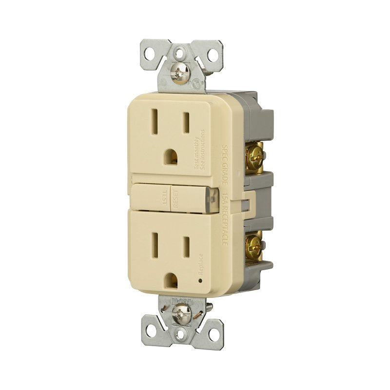 Eaton GF15V Self-Test GFCI Receptacle, 125 V, 15 A, NEMA: NEMA 5-15R, Back, Side Wiring, Ivory