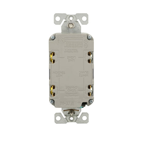 Eaton GF15W-3-L Self-Test GFCI Receptacle, 125 V, 15 A, NEMA: NEMA 5-15R, Back, Side Wiring, White