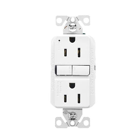 Eaton GF15W-3-L Self-Test GFCI Receptacle, 125 V, 15 A, NEMA: NEMA 5-15R, Back, Side Wiring, White