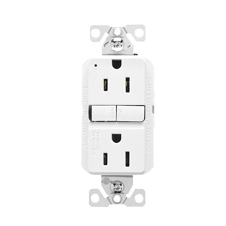 Eaton GF15W-3-L Self-Test GFCI Receptacle, 125 V, 15 A, NEMA: NEMA 5-15R, Back, Side Wiring, White