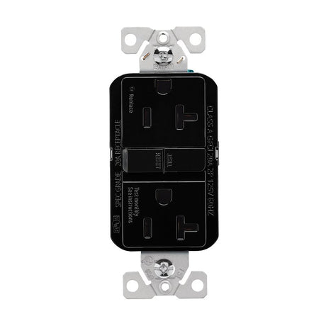 Eaton GF20BK GFCI Receptacle, 125 V, 20 A, NEMA: NEMA 5-20R, Back, Side Wiring, Black