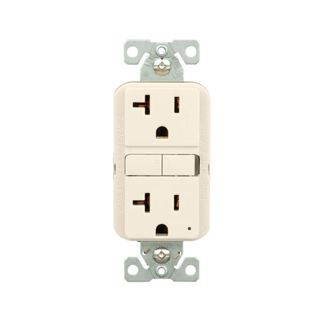 Eaton GF20LA Self-Test GFCI Receptacle, 125 V, 20 A, NEMA: NEMA 5-20R, Back, Side Wiring, Light Almond