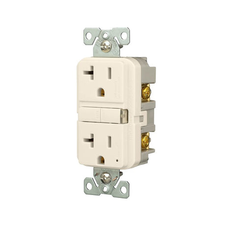 Eaton GF20LA Self-Test GFCI Receptacle, 125 V, 20 A, NEMA: NEMA 5-20R, Back, Side Wiring, Light Almond