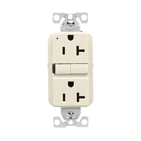Eaton GF20LA Self-Test GFCI Receptacle, 125 V, 20 A, NEMA: NEMA 5-20R, Back, Side Wiring, Light Almond