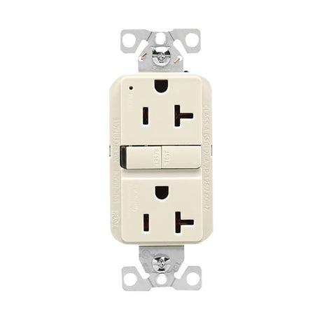 Eaton GF20LA Self-Test GFCI Receptacle, 125 V, 20 A, NEMA: NEMA 5-20R, Back, Side Wiring, Light Almond